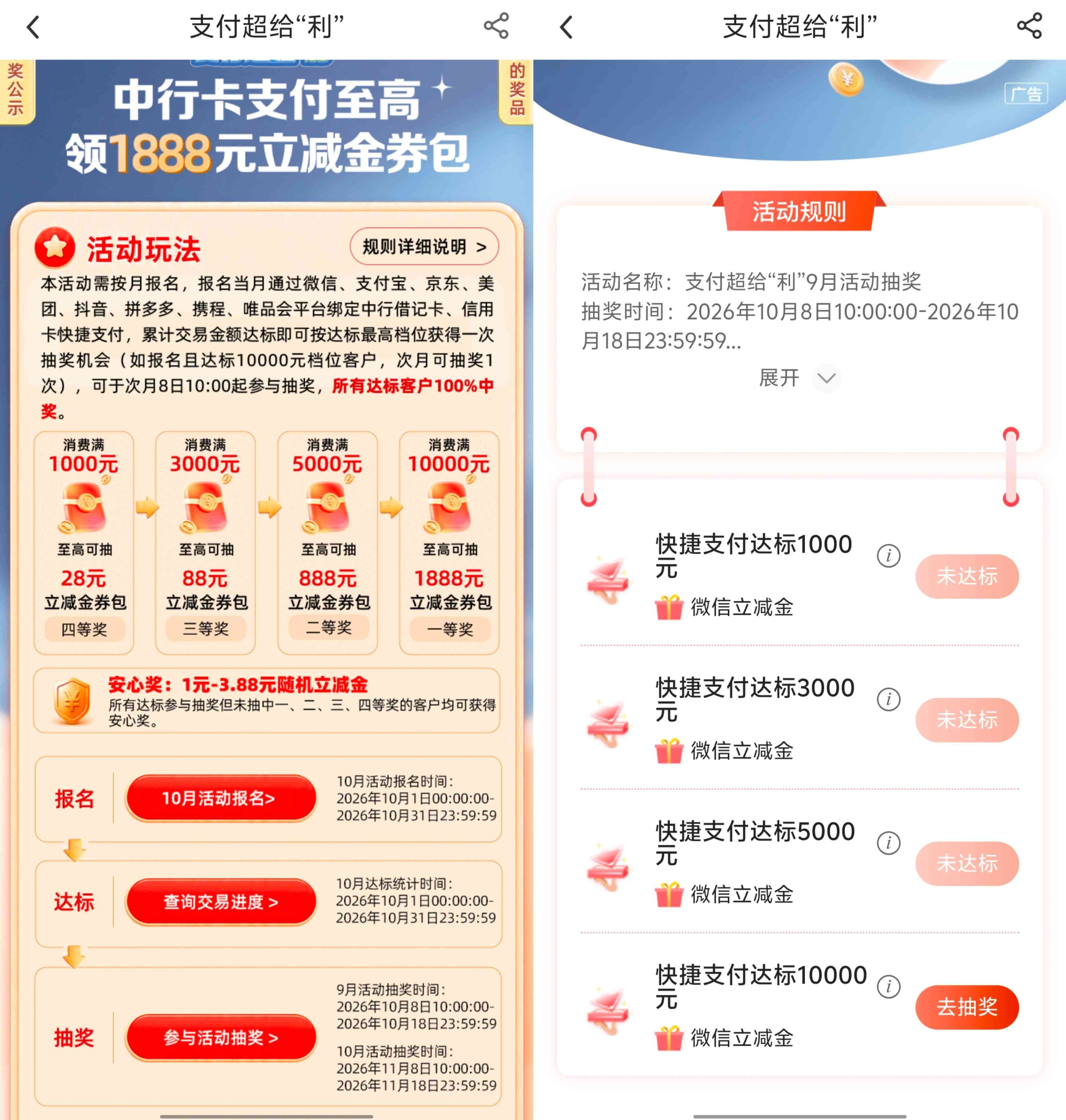 中国银行支付超给利9月期抽奖提醒